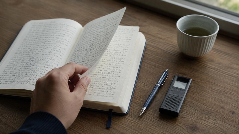 ノートに書きとっている手元